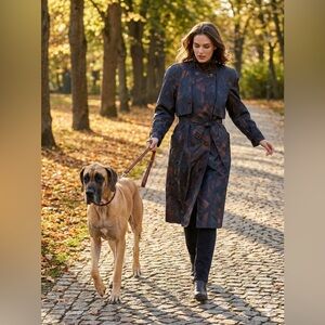 Vintage Mulberry Street Dark Patterned Trench Coat with matching sash.